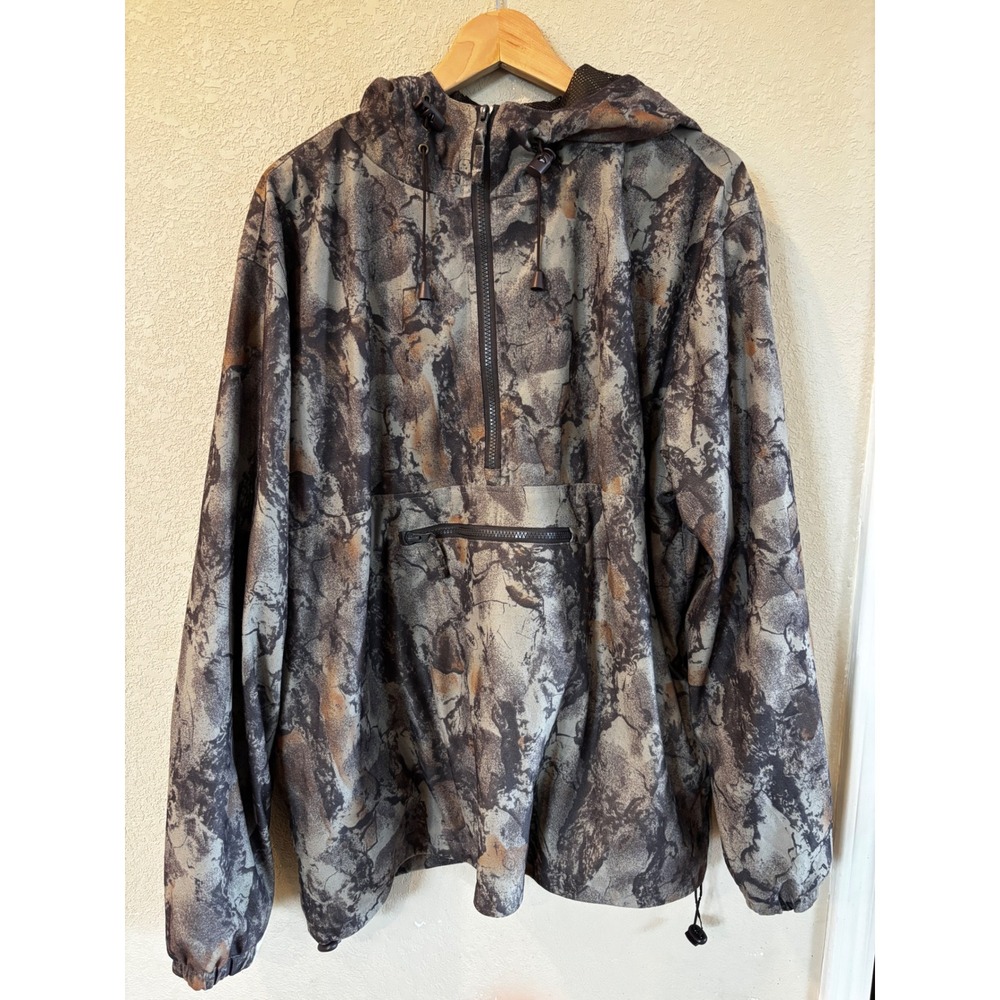 Natural Gear Camo Windbreaker Jacket Mens Large Anorak 1/4 Zip Hunting Hooded